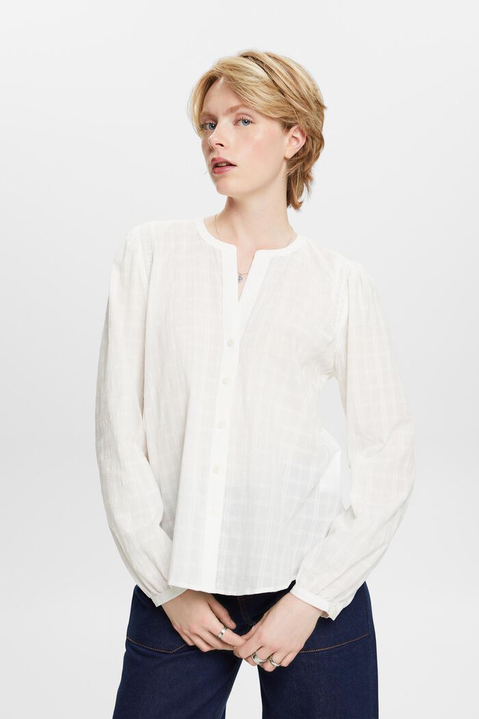 Textured Cotton Blouse, OFF WHITE, detail image number 1
