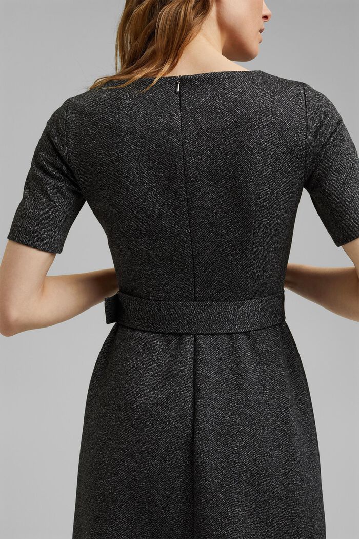 Mix + match HERRINGBONE midi dress with belt, BLACK, detail image number 5