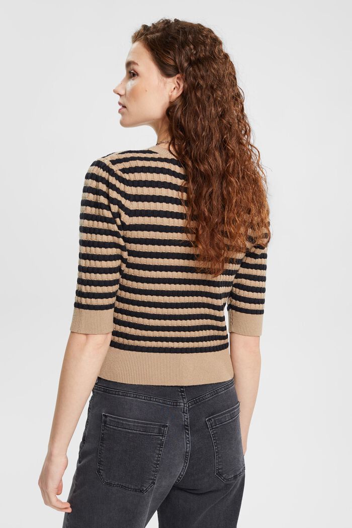 Striped bubble knit sweater with cropped sleeves, TAUPE, detail image number 3