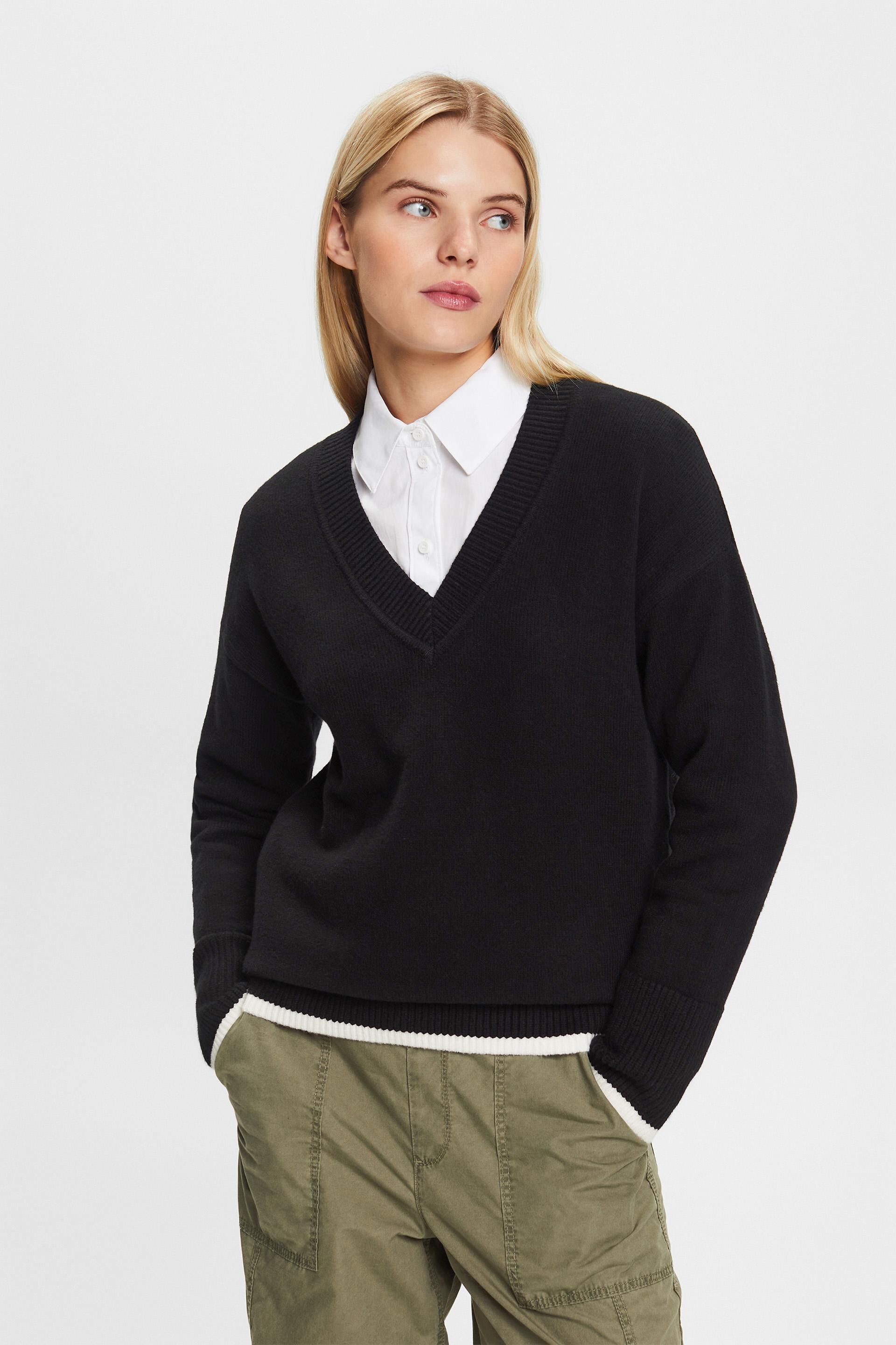 SUNDELL Sweaters for Women Pullover V Neck Oversized Sweater Knit
