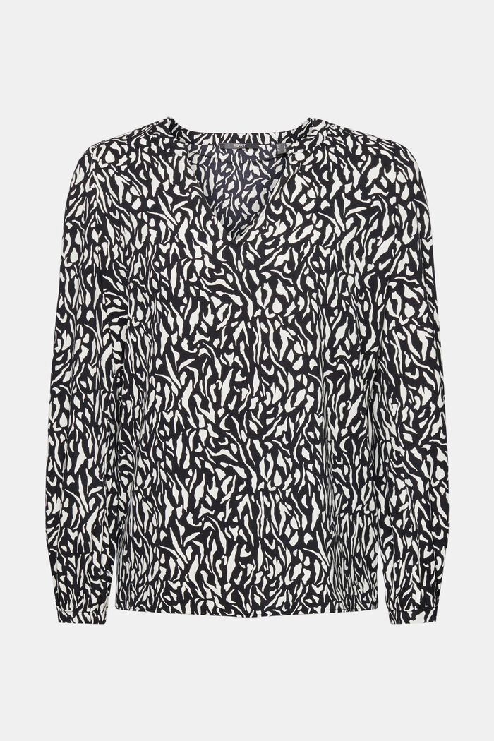 Crepe blouse with all-over pattern, BLACK, detail image number 5