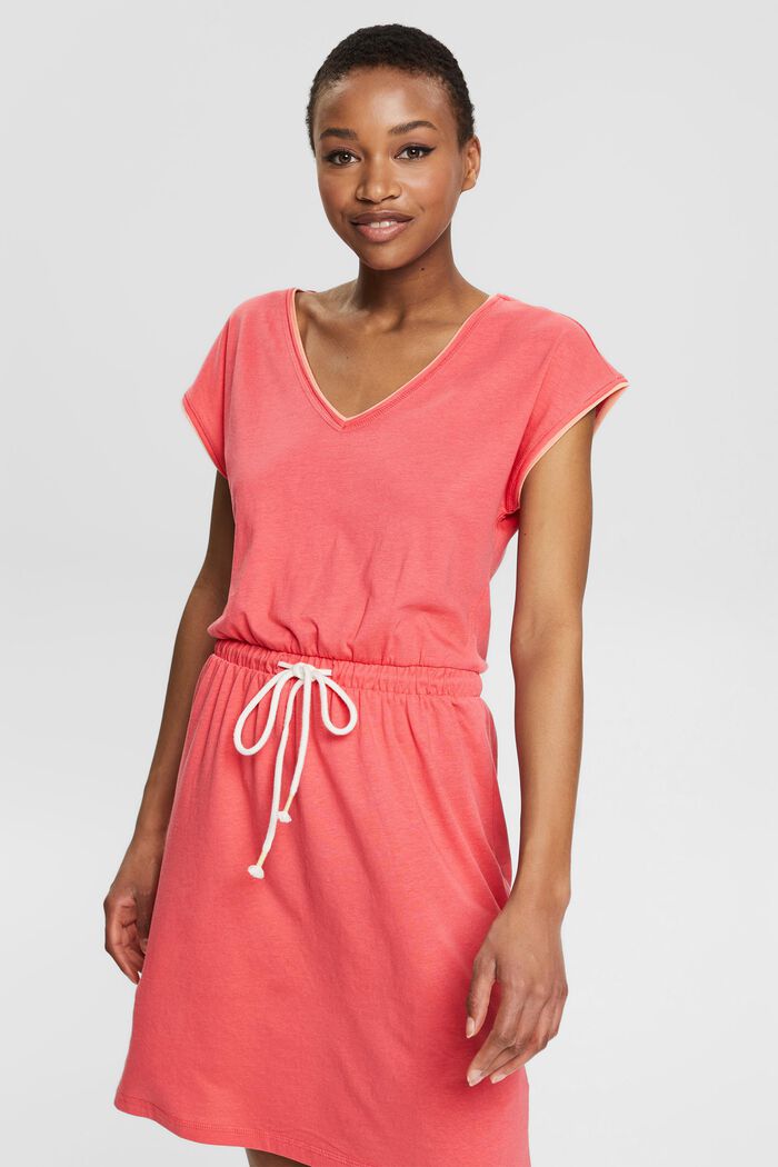 Containing TENCEL™: jersey dress with drawstring ties, CORAL RED, detail image number 0