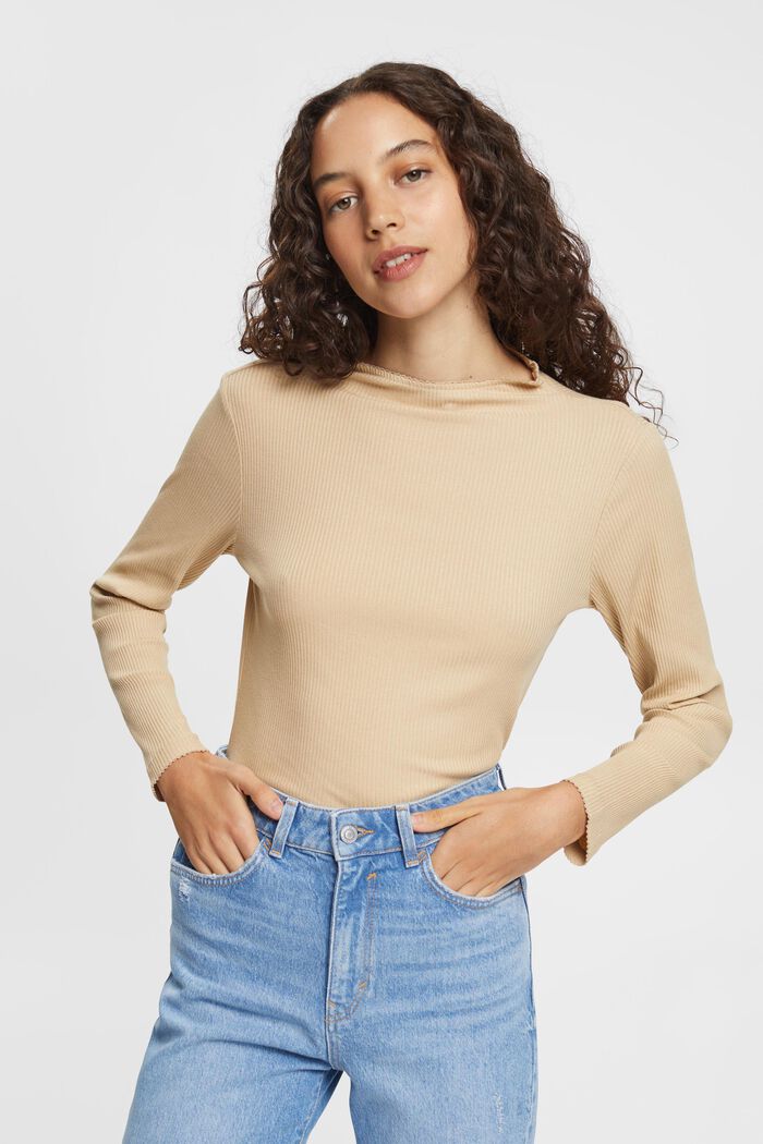 Ribbed long sleeve top, cotton blend