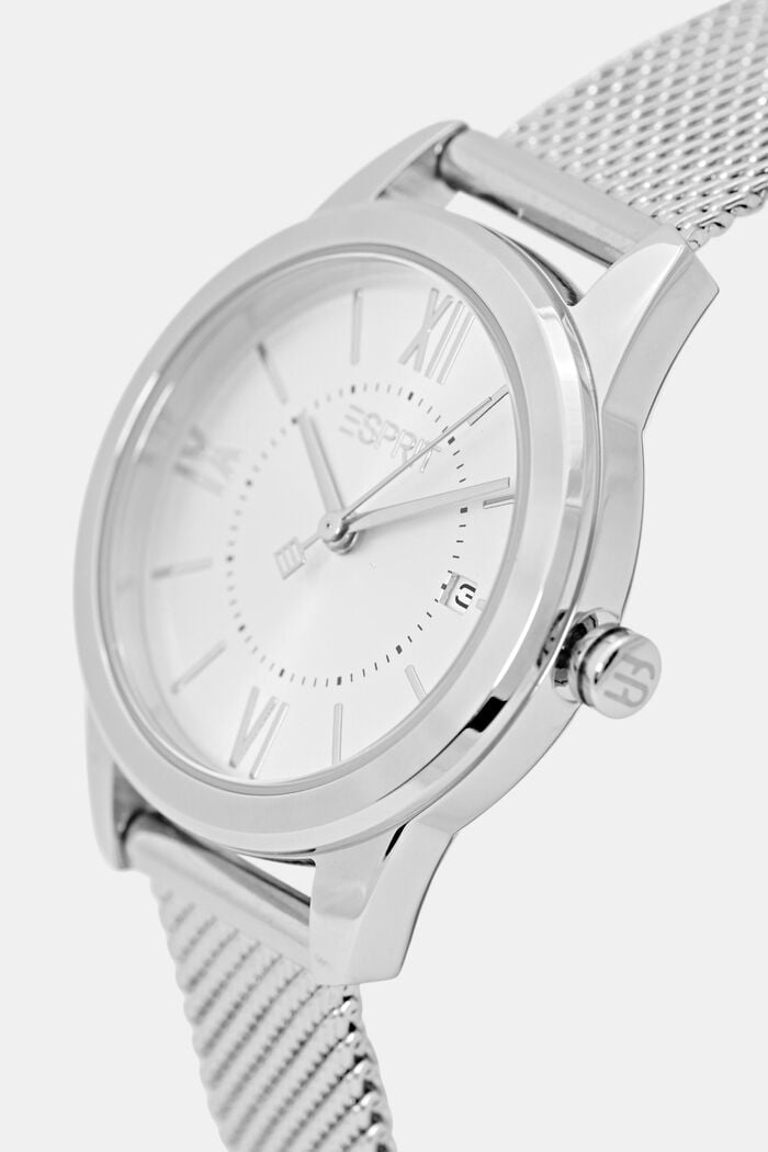 Stainless steel watch with a mesh strap and date, SILVER, detail image number 1