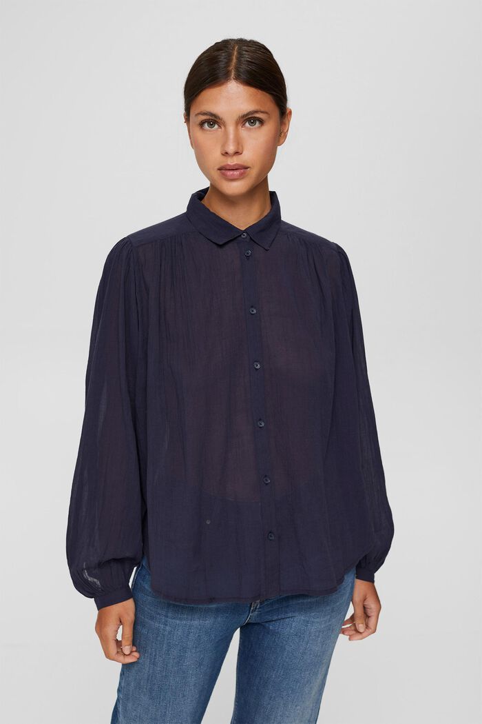 Batwing blouse made of cotton voile, NAVY, detail image number 0