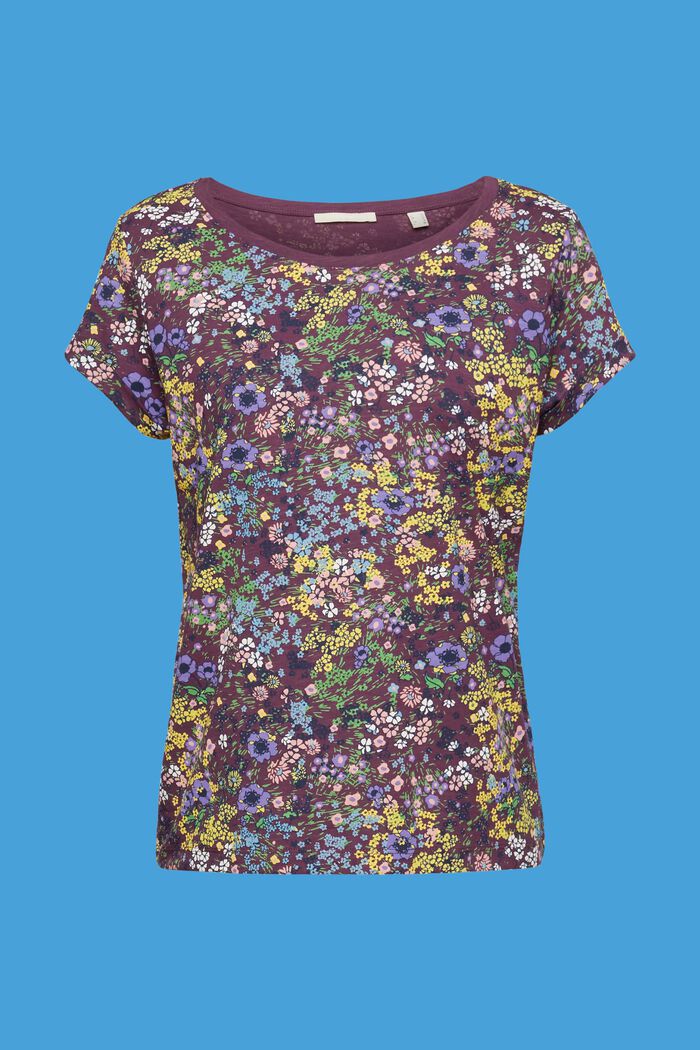 Cotton t-shirt with floral print, DARK PURPLE, detail image number 5