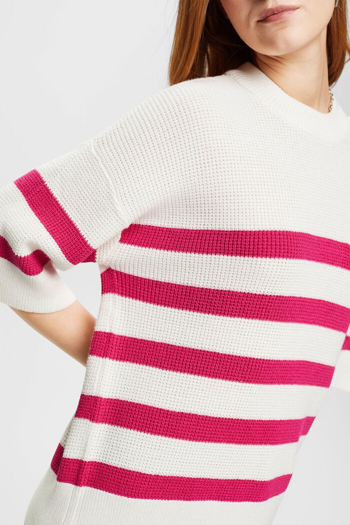 Striped knit jumper with cropped sleeves, OFF WHITE, detail image number 2