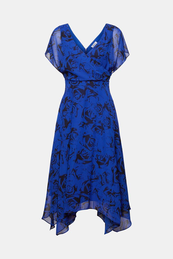 Printed V-Neck Chiffon Maxi Dress, BRIGHT BLUE, detail image number 7