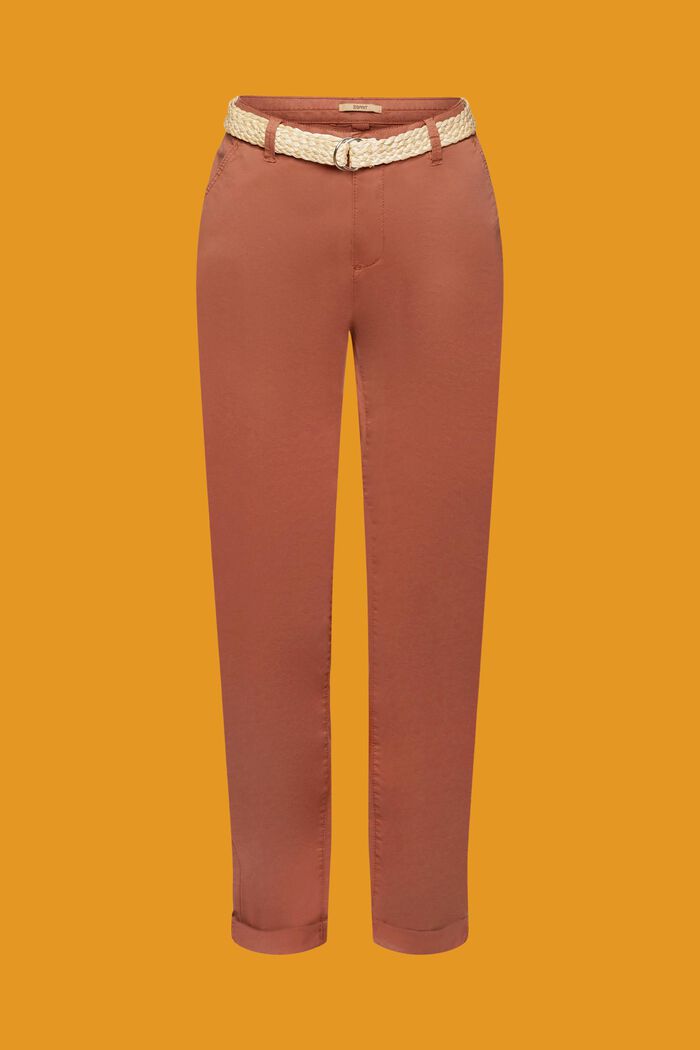 Lightweight stretch chinos with belt, RUST BROWN, detail image number 7