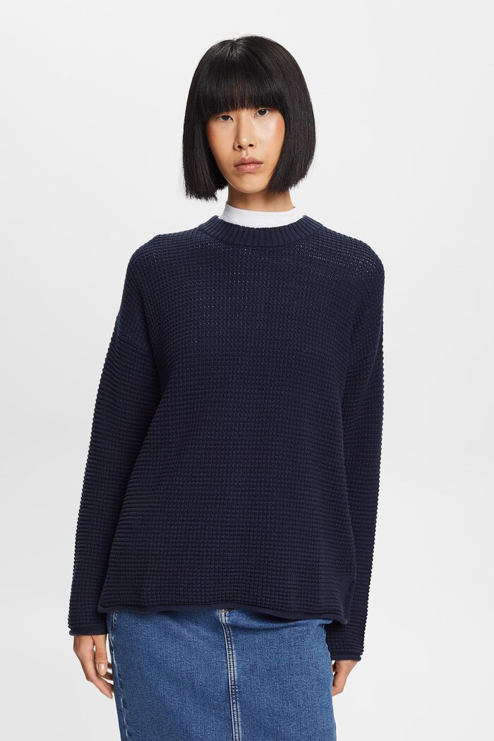 Textured Knit Sweater, NAVY, detail image number 0