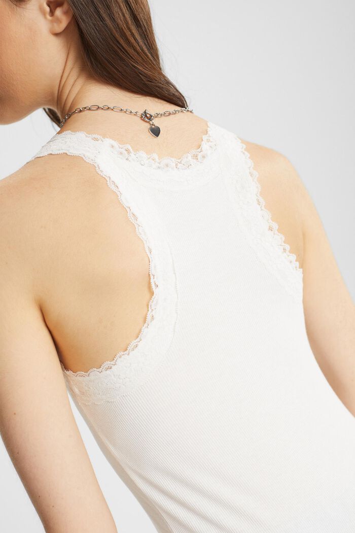 Sleeveless top with lace trim, OFF WHITE, detail image number 0