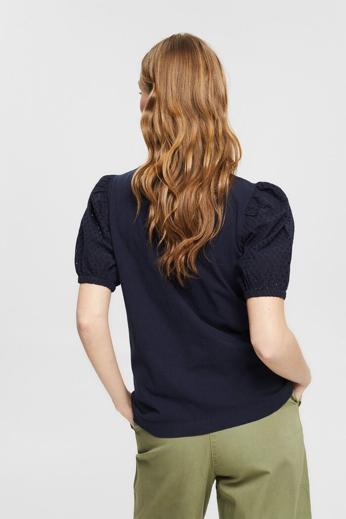 T-shirt with broderie anglaise, organic cotton, NAVY, detail image number 3