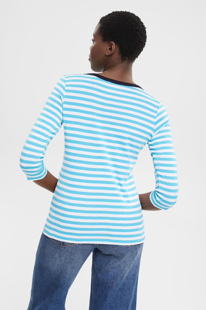 Striped boat neck shirt, TURQUOISE, detail image number 3