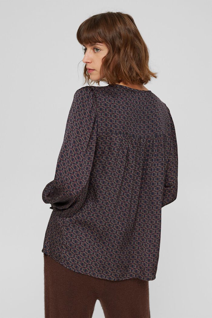 Printed satin blouse, LENZING™ ECOVERO™, NAVY, detail image number 3