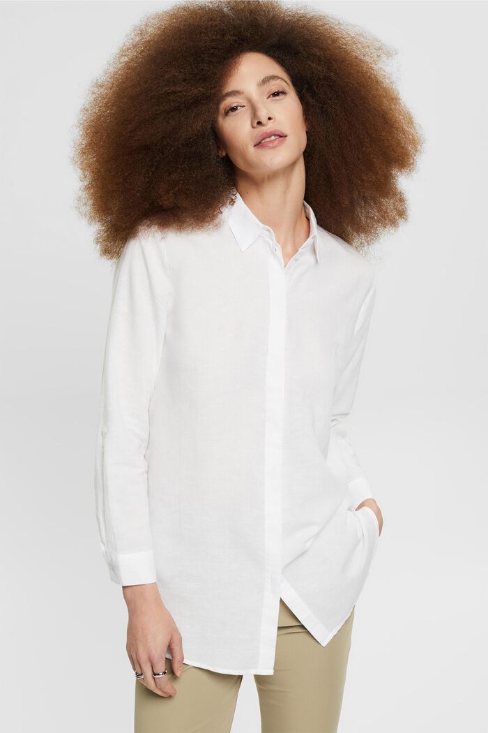 Linen blend oversized blouse, WHITE, detail image number 0