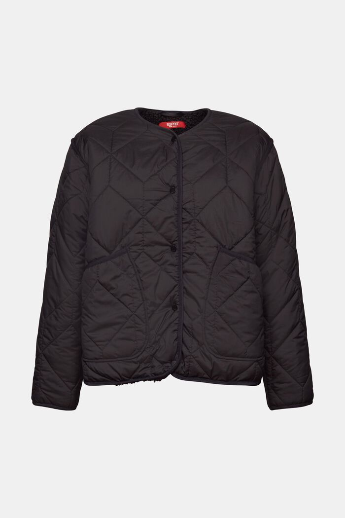 Recycled: quilted jacket with teddy lining, BLACK, detail image number 6