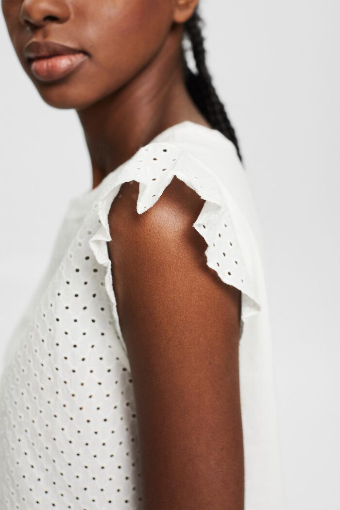 T-shirt with broderie anglaise, organic cotton, OFF WHITE, detail image number 2