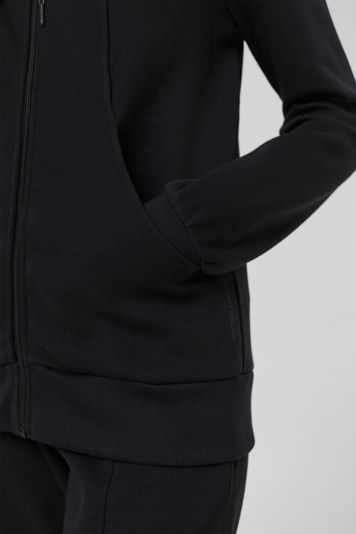 Zipper sweatshirt, cotton blend, BLACK, detail image number 2