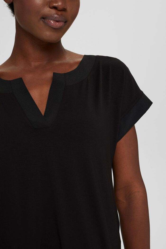 Lyocell blend T-shirt with chiffon details, BLACK, detail image number 2