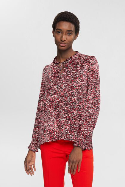 Satin ruffle collar blouse, LENZING™ ECOVERO™, RED COLORWAY, overview