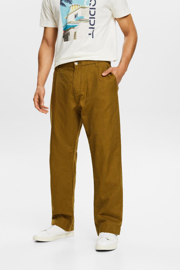 Linen-Cotton Straight Pant, OLIVE, detail image number 0