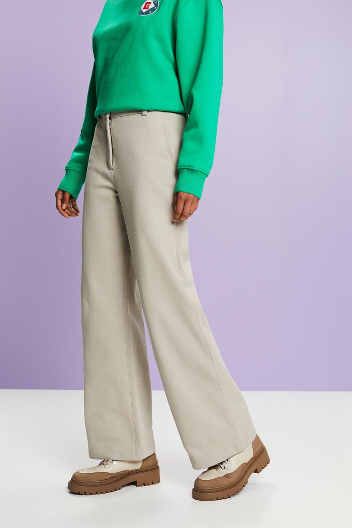 Organic Cotton-Blend Wide-Leg Trousers, LIGHT GREY, detail image number 0