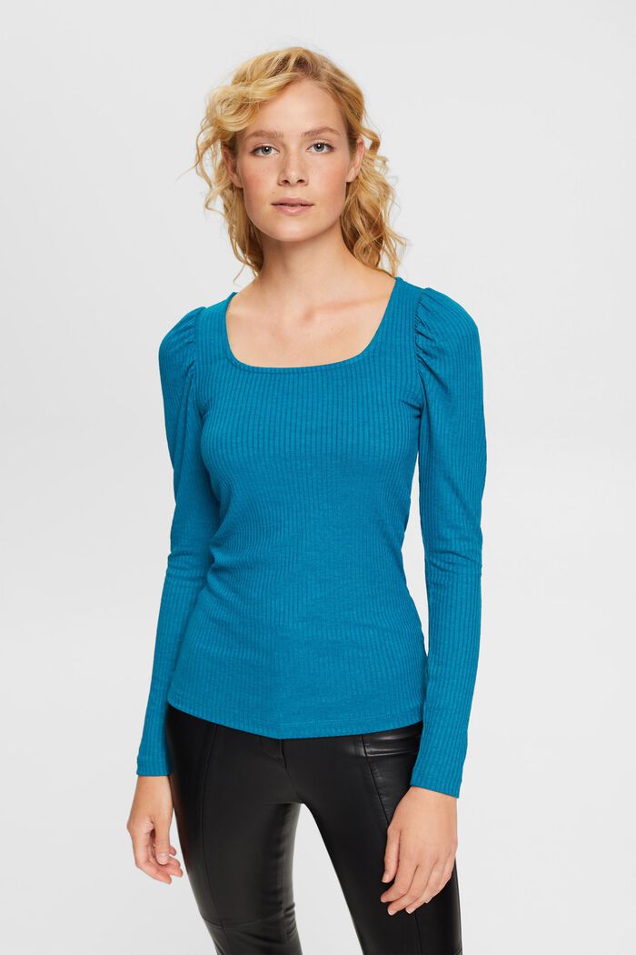Ribbed sqaure neck long sleeve top
