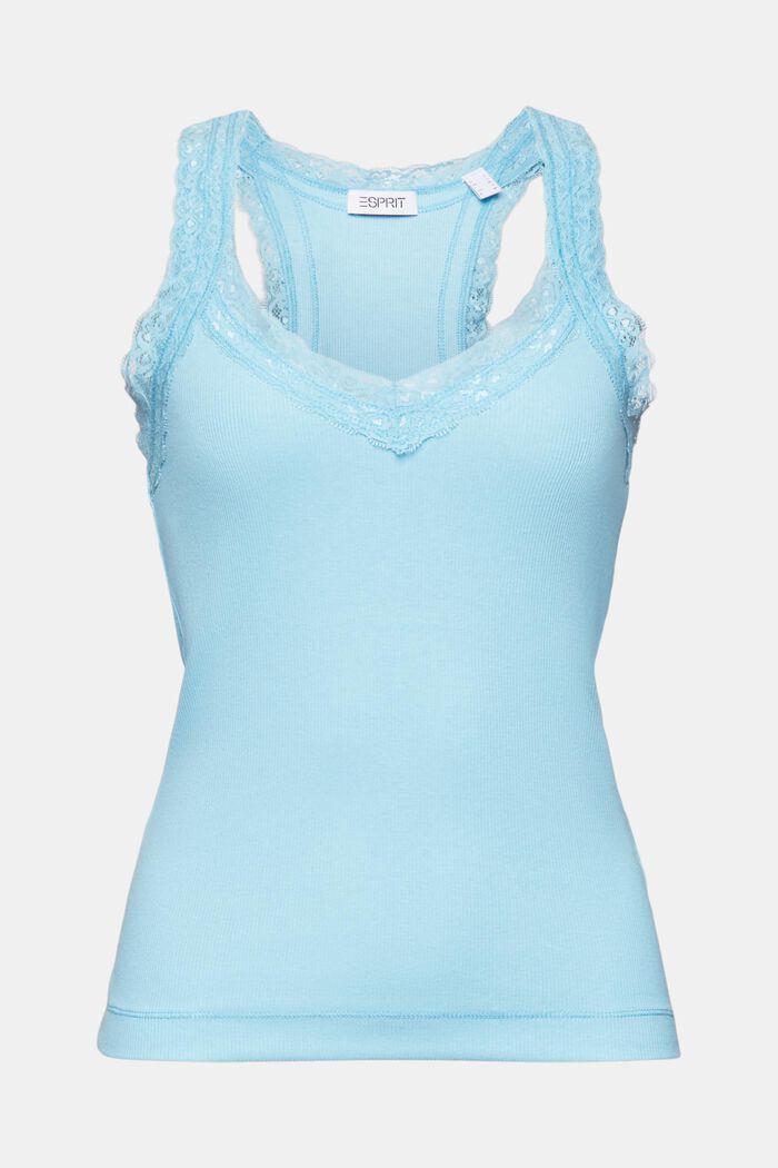 Lace Rib-Knit Jersey Top, LIGHT TURQUOISE, detail image number 6