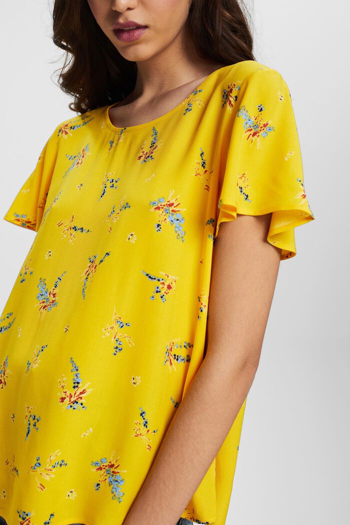 Blouse with a floral pattern, LENZING™ ECOVERO™, SUNFLOWER YELLOW, detail image number 2