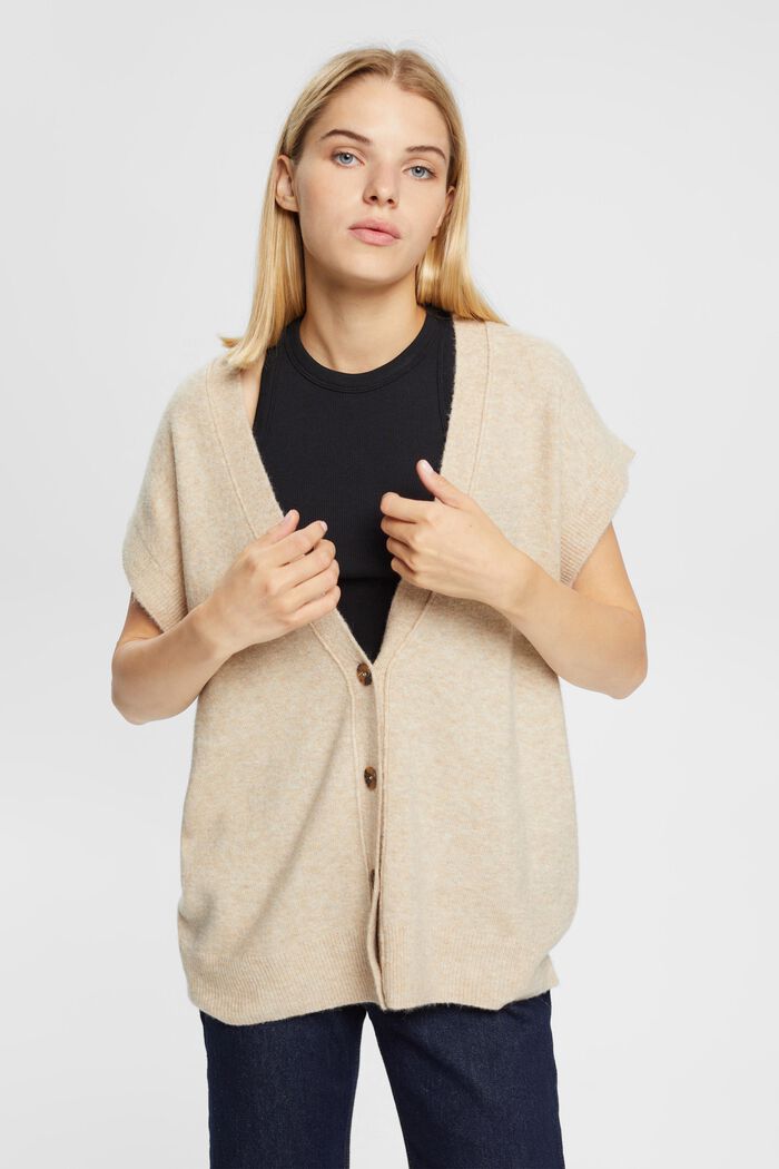 Sleeveless wool blend cardigan, SAND, detail image number 1
