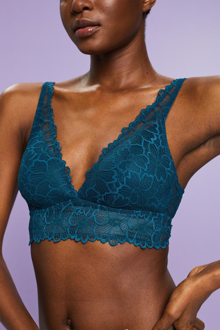 Padded Wireless Lace Bralette, PETROL BLUE, detail image number 3