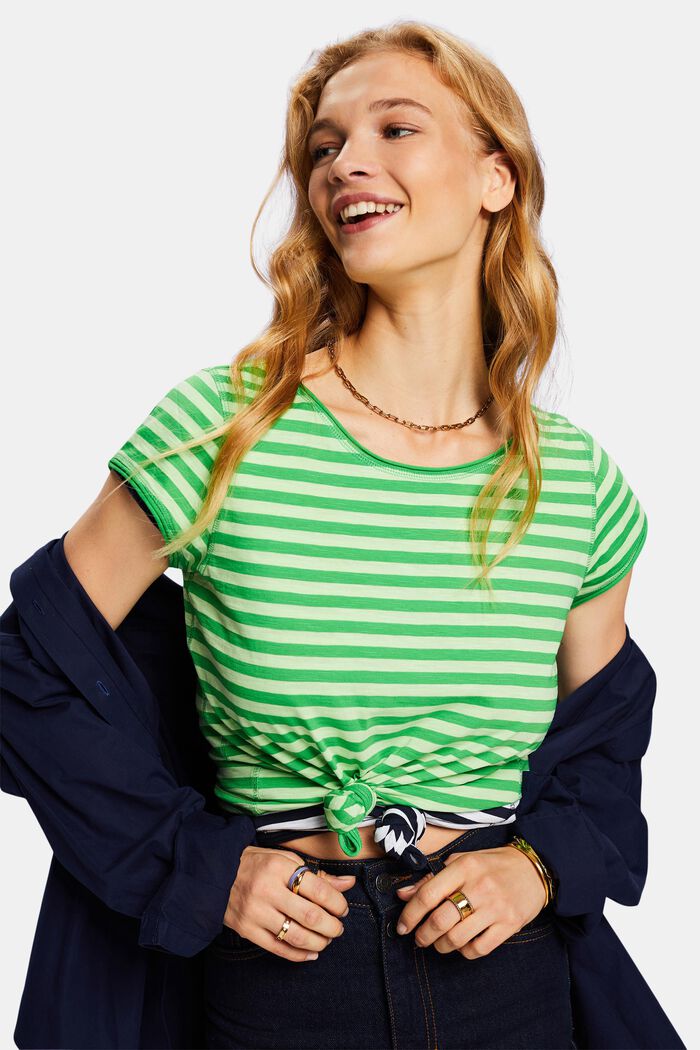 Striped roll edge t-shirt, GREEN, detail image number 4