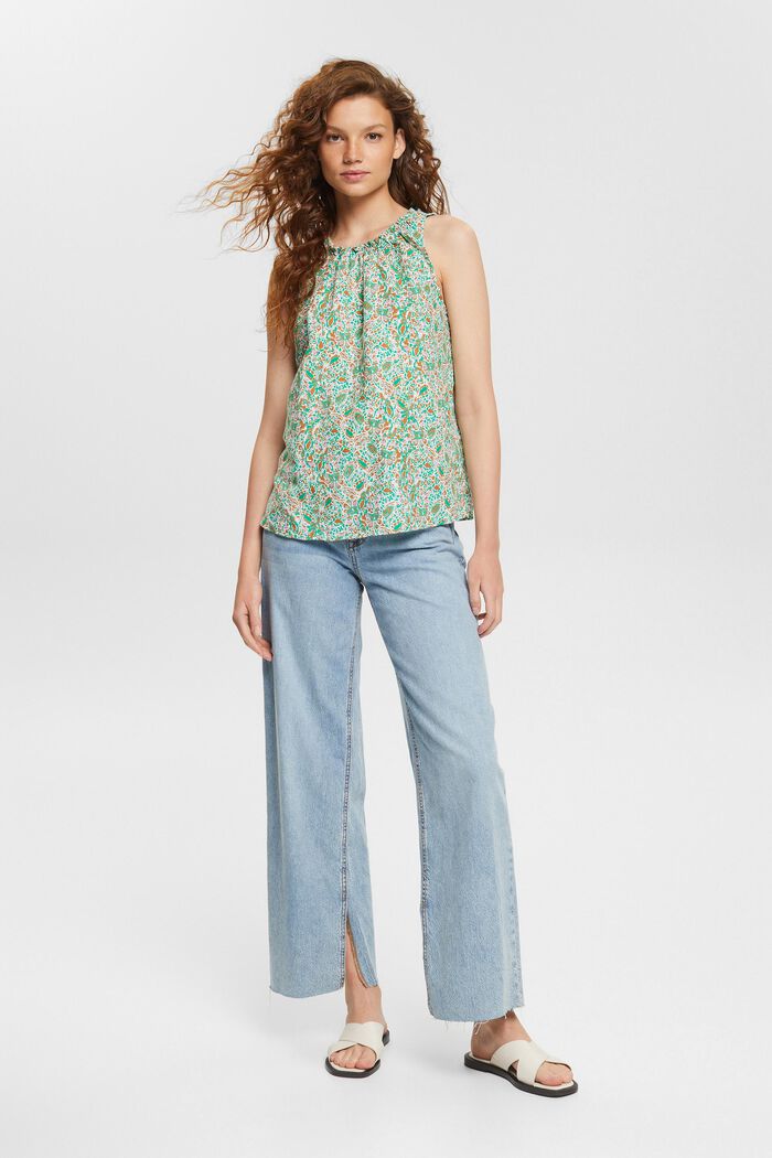 Blended linen blouse with a floral pattern, CARAMEL, detail image number 5