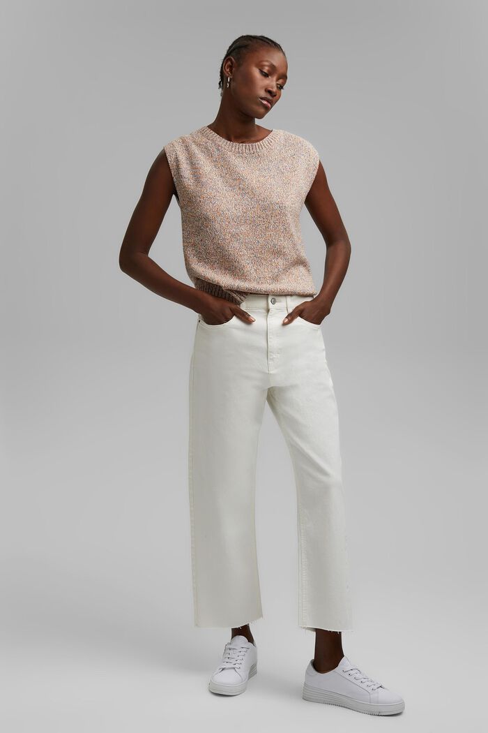 Relaxed 7/8-length trousers in a garment-washed look, organic cotton, OFF WHITE, detail image number 1