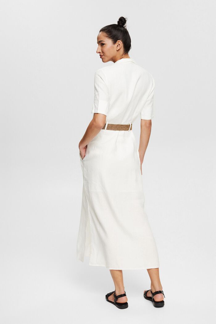 Shirt dress with a belt, in 100% linen, WHITE, detail image number 2