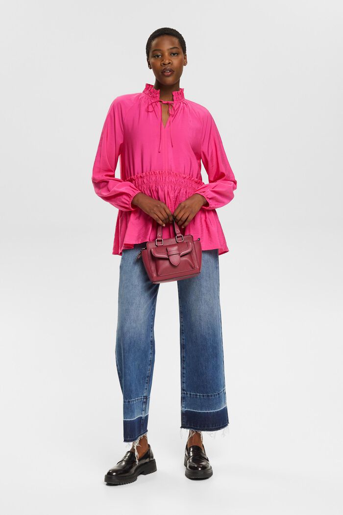 Ruffle blouse with tie detail, PINK FUCHSIA, detail image number 4