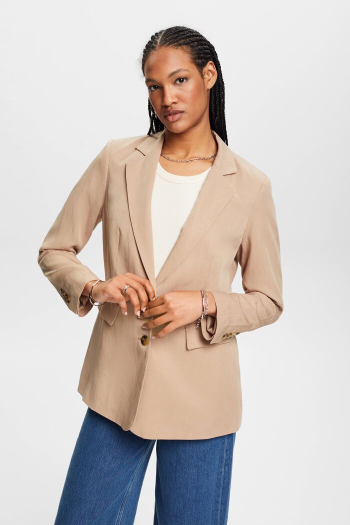 Single-breasted blazer with linen, TAUPE, detail image number 0