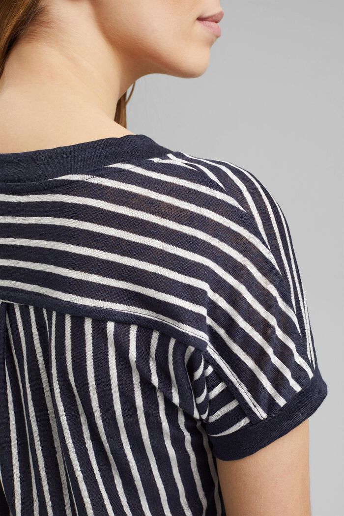 Made of 100% linen: T-shirt with stripes, NAVY, detail image number 2