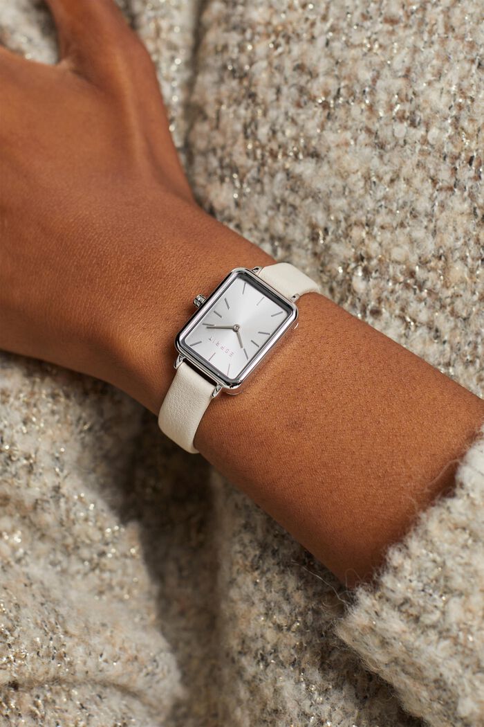 Square-shaped watch with a leather strap, BEIGE, detail image number 2