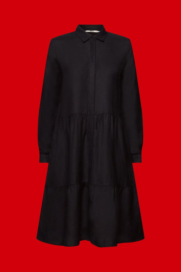 Linen blend mini shirt dress, BLACK, detail image number 6