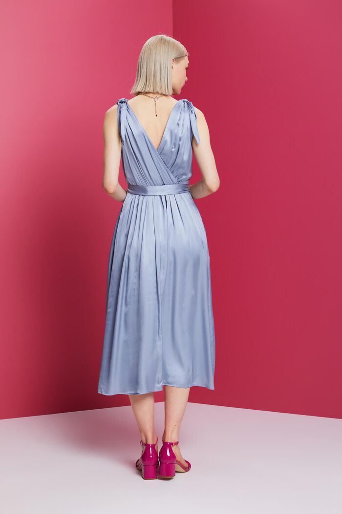 Satin Tie Shoulder Midi Dress, LIGHT BLUE LAVENDER, detail image number 3