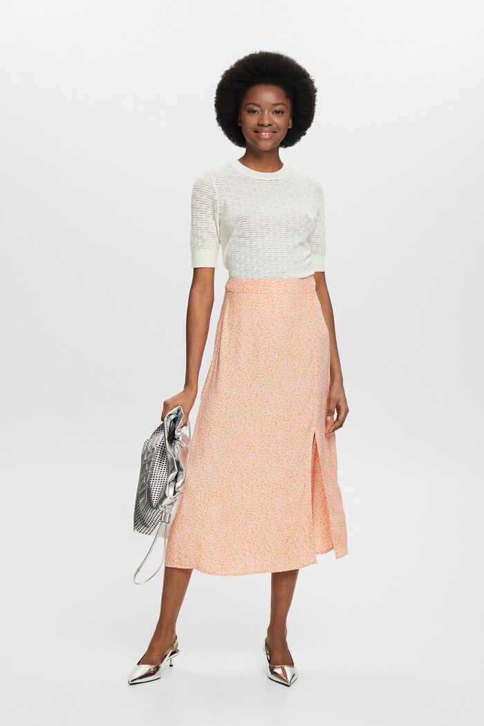 Printed Midi Skirt, BRIGHT ORANGE, detail image number 1