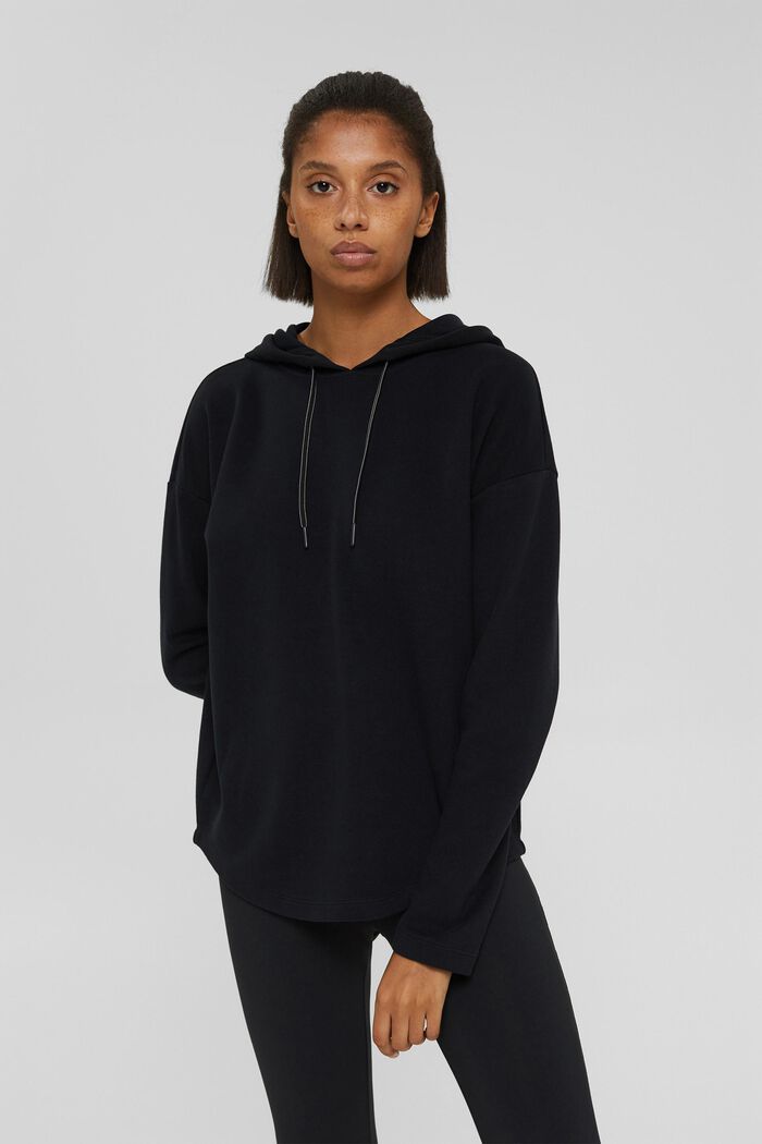 Sweatshirt hoodie, organic cotton blend, BLACK, detail image number 0