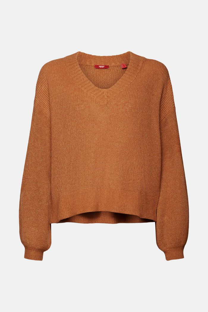 V-neck jumper, wool blend, CARAMEL, detail image number 6