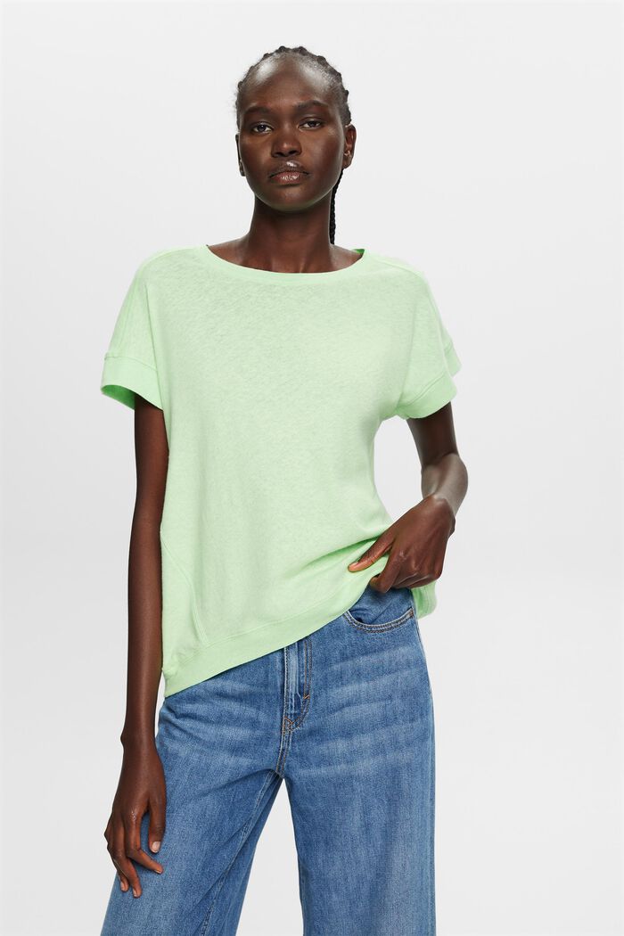 Cotton and linen blended t-shirt, CITRUS GREEN, detail image number 0