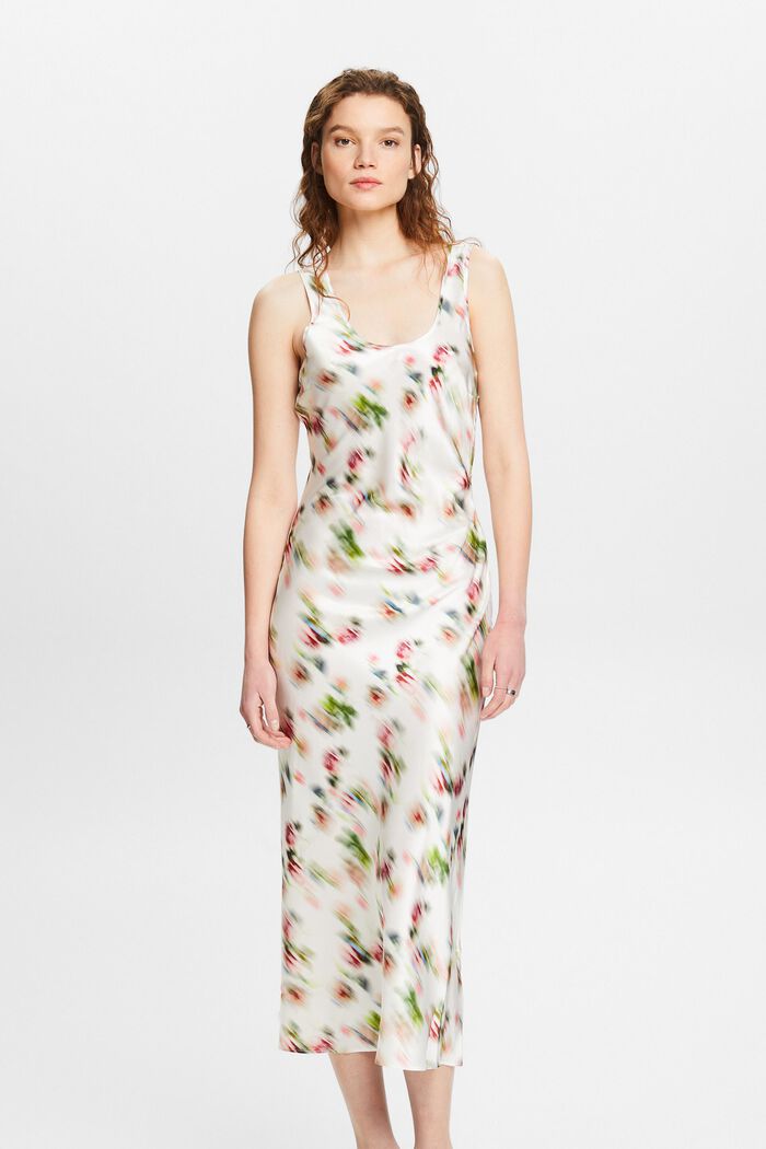 Printed Open-Back Silk Dress, OFF WHITE, detail image number 0