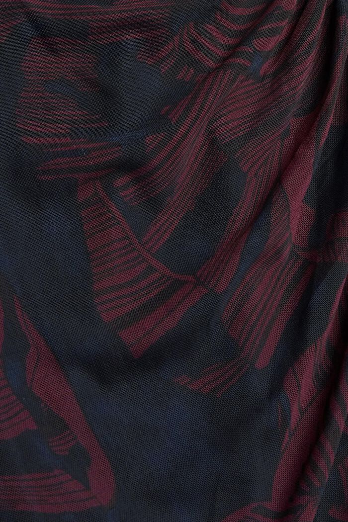 Gathered and printed mesh dress, BORDEAUX RED, detail image number 4