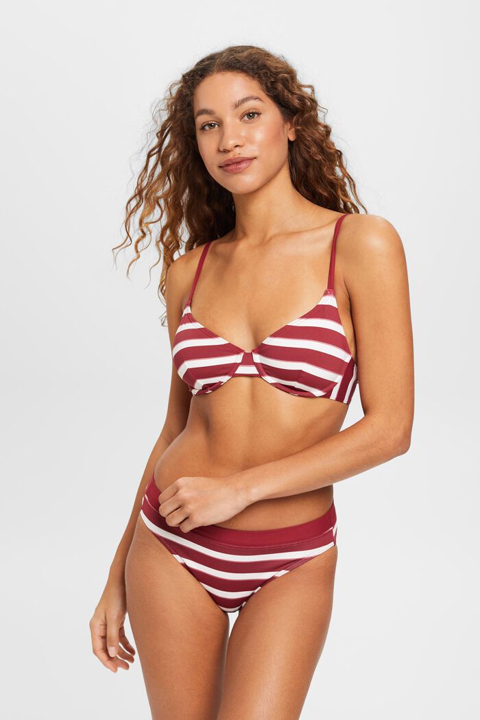 Underwired striped bikini top, DARK RED, detail image number 0