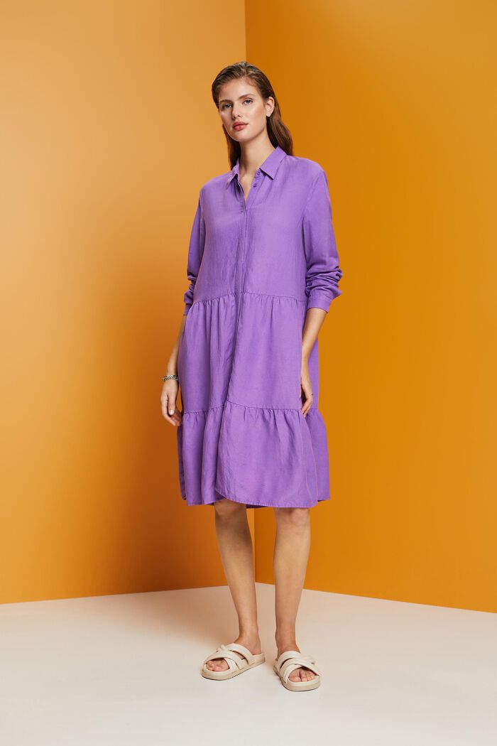 Linen blend mini shirt dress, PURPLE, detail image number 4