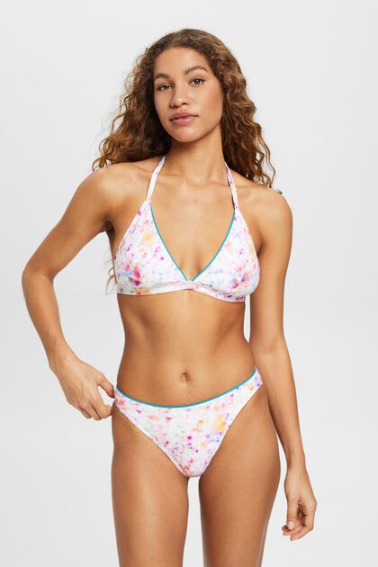 Padded halterneck bikini top with floral print